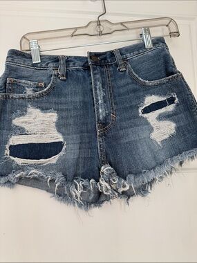 Hollister Dark Blue Distressed High-Rise Jean Shorts